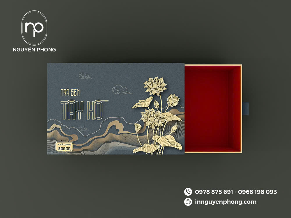 Hộp trà thúc nổi họa tiết hoa sen